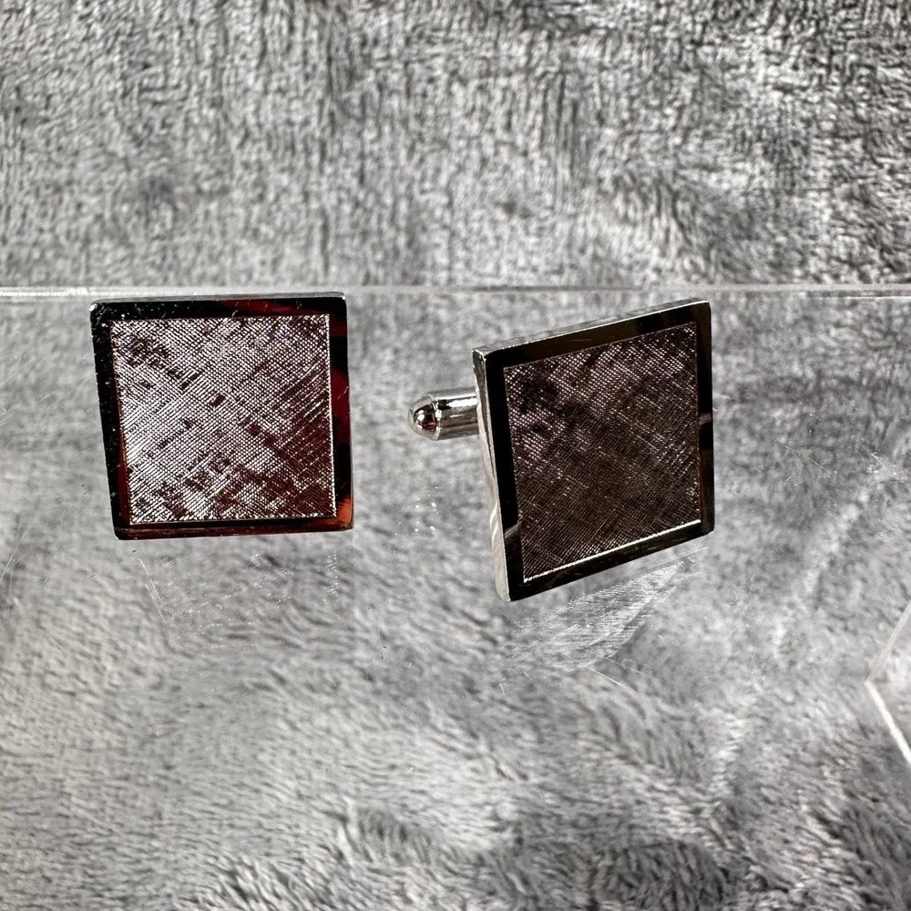 Vintage Dante Silver Tone Square Cufflinks Textured Modernist Mid Century‎